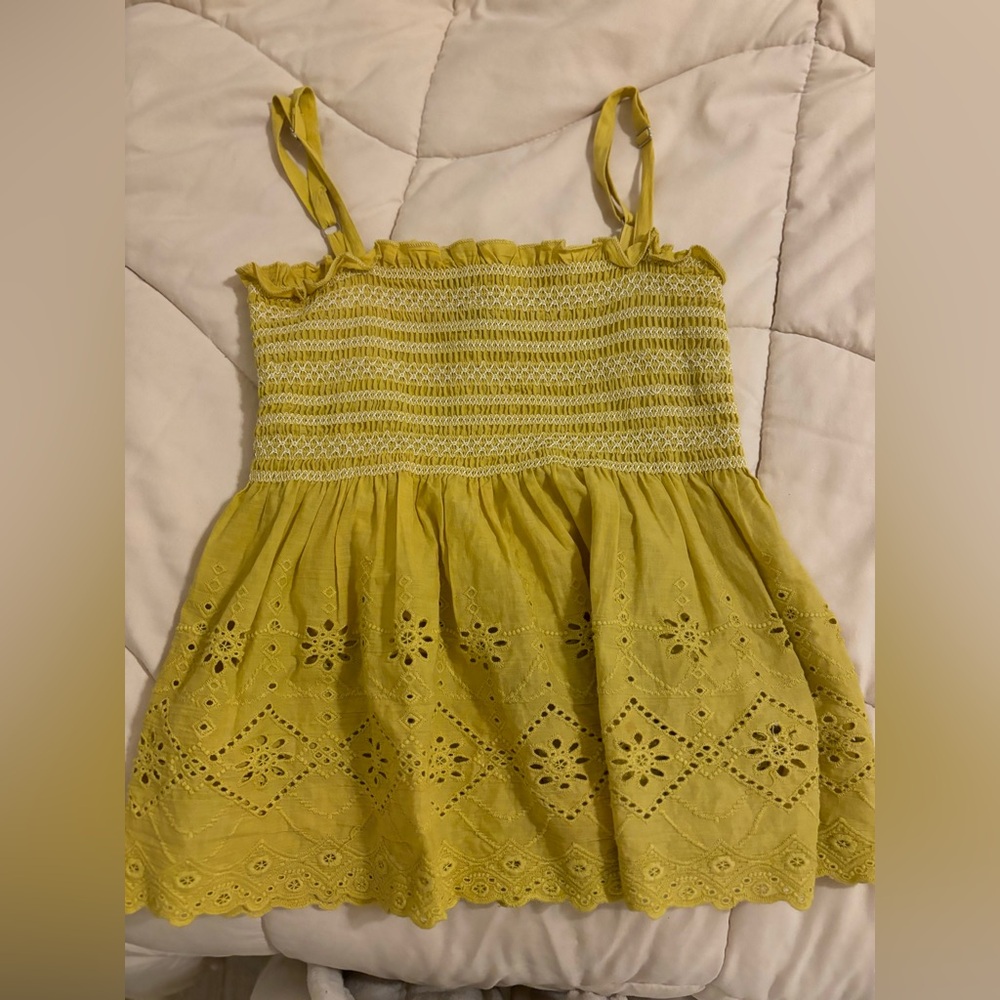 Yellow and white eyelet top